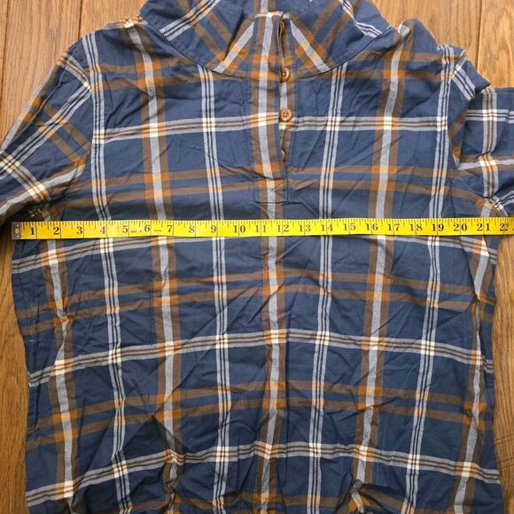 L.L. Bean Signature Women's L Grayish Blue Plaid 1/4 Button Pullover Drawstring - Picture 10 of 14